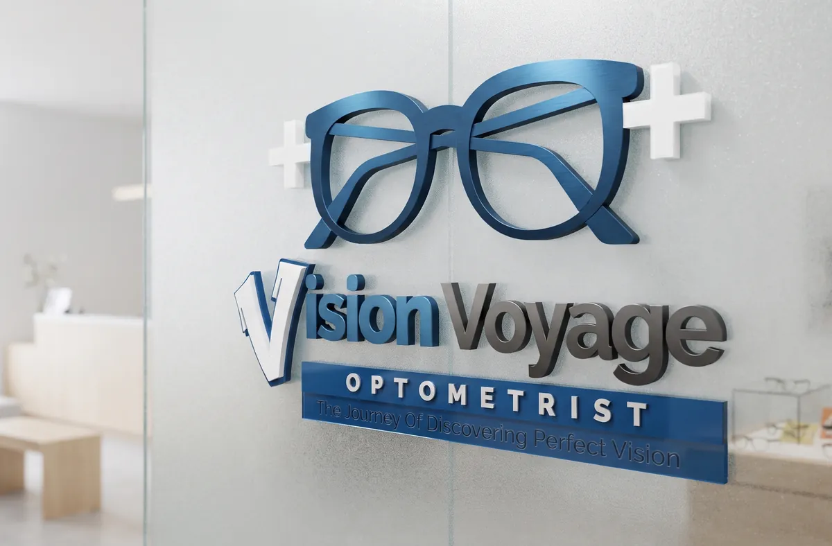 Vision Voyage Optometrist sign on frosted glass